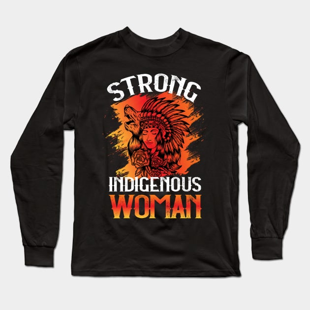 Indigenous Woman Tribal Art Design Indian Chief Headdress Long Sleeve T-Shirt by Irene Koh Studio